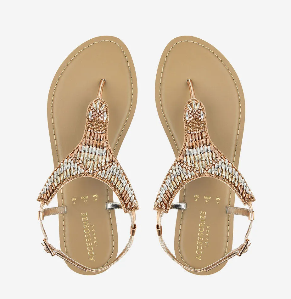 Bethany Beaded Rose Gold Sandals