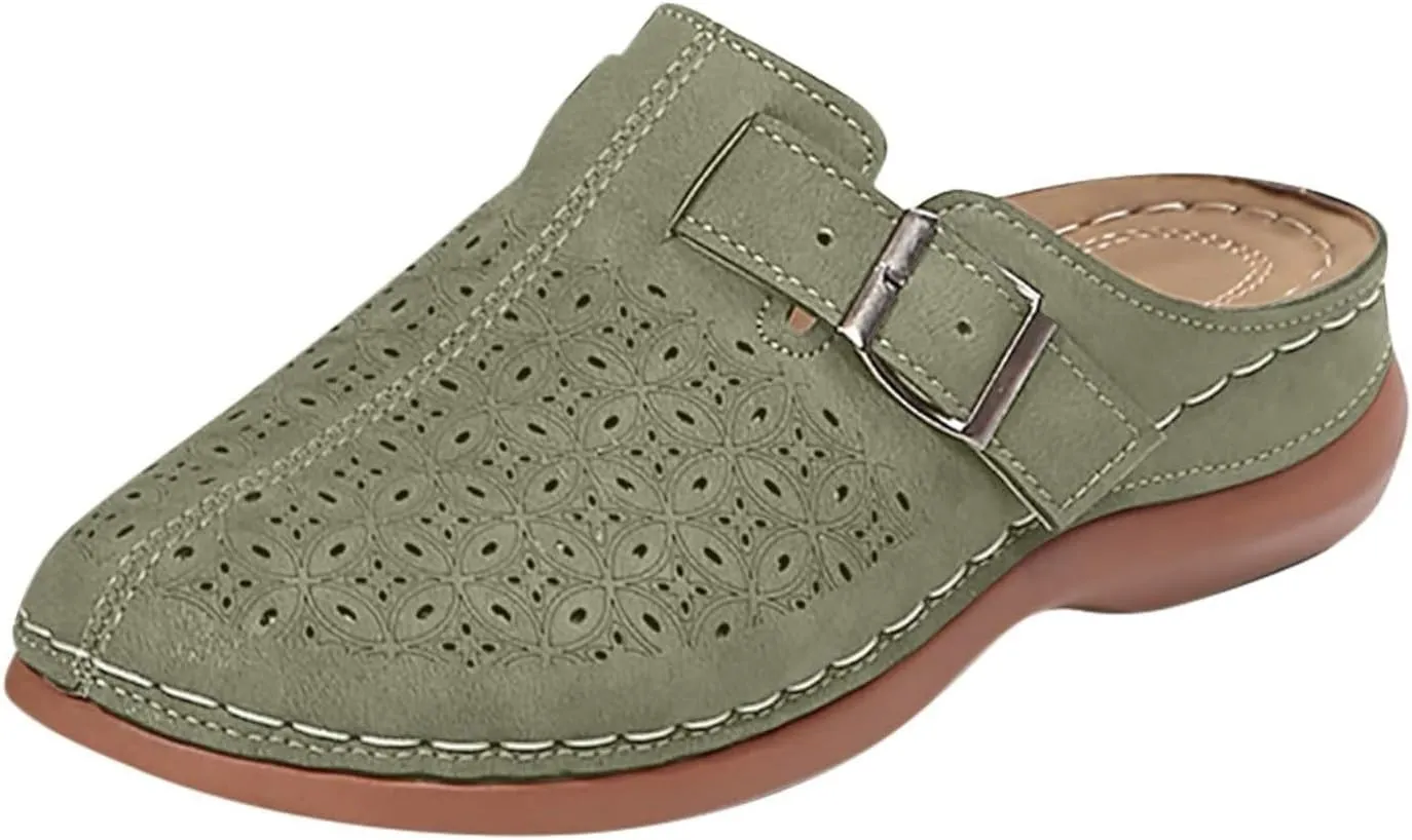 Clogs for Women Closed Toe Walking Sandals Comfortable Arch Support Mules Backless Low Wedge Slip on Shoes Fashion Breathable Summer Sandals Casual Hollow Out Sandal