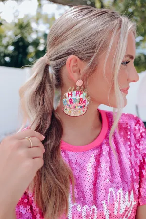 Happy Birthday Beaded Earrings - Cream