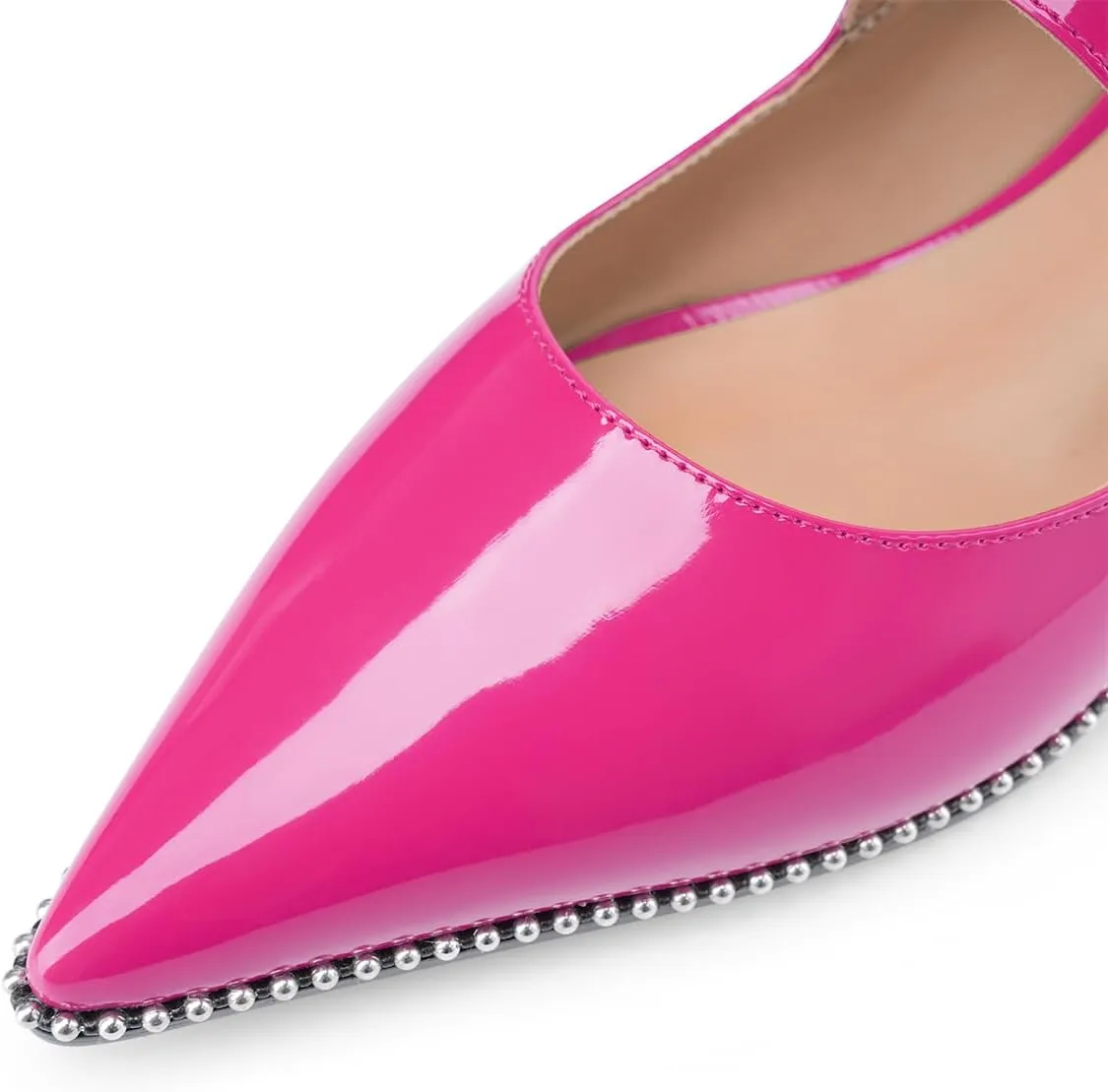 Oh Mispares Pointed Toe Flats for Women Beaded Mary Janes Adjustable Strap Comfortable Chunky Heel Slip-on Dress Shoes Black