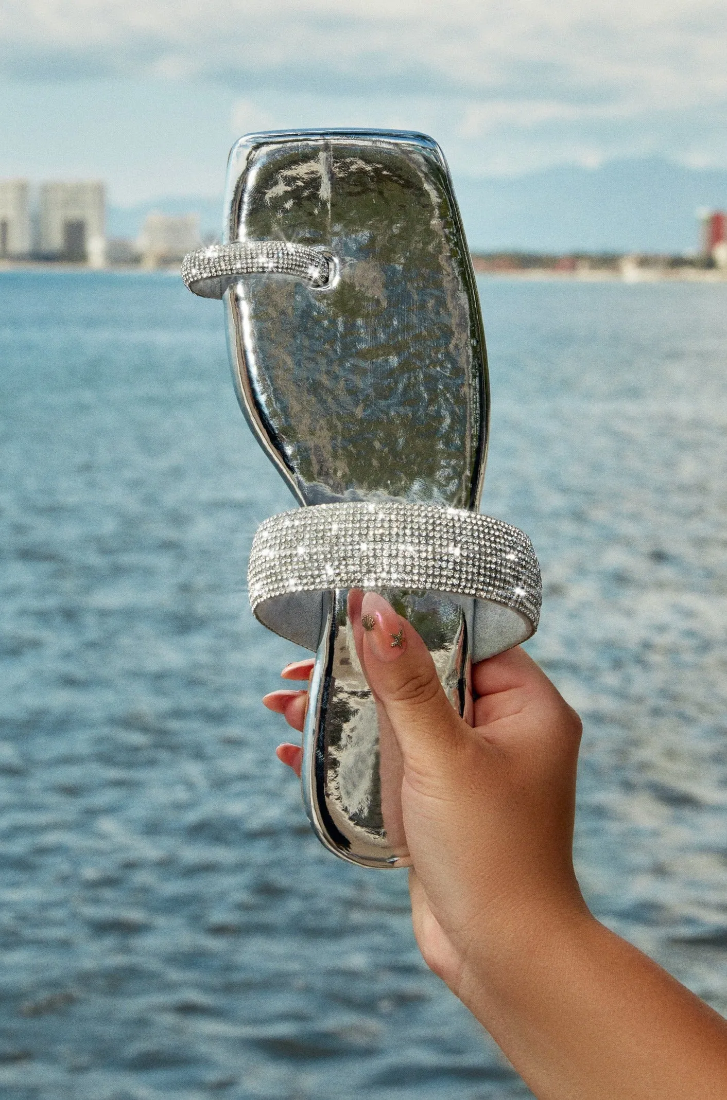 Playa Blanca Embellished Slip On Sandals - Silver