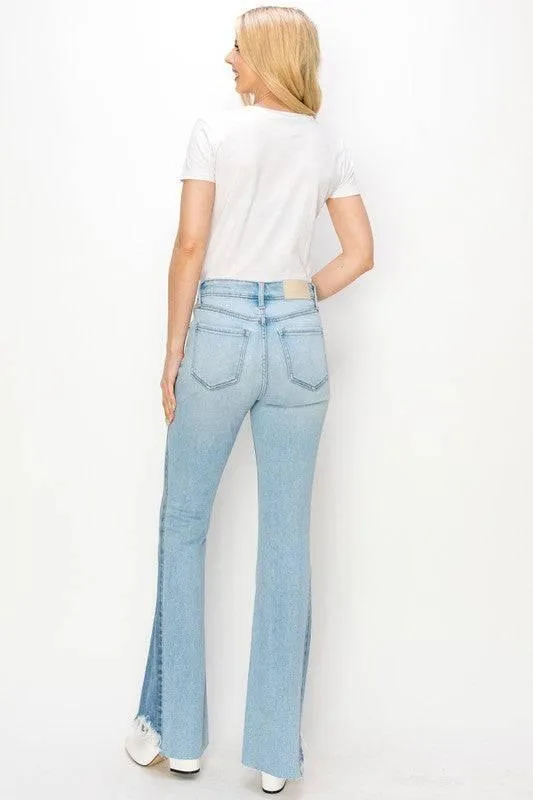 Plus high rise boot cut frayed hem jeans