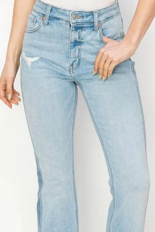 Plus high rise boot cut frayed hem jeans