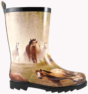 Smoky Children's Kid's Rubber Boot With Horse Print