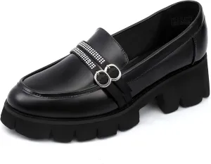 SPR&JOY Women's Loafers Platform Chunky Heel Slip-on Round Toe Loafer Shoes Comfort Penny Casual Fashion Work Shoes