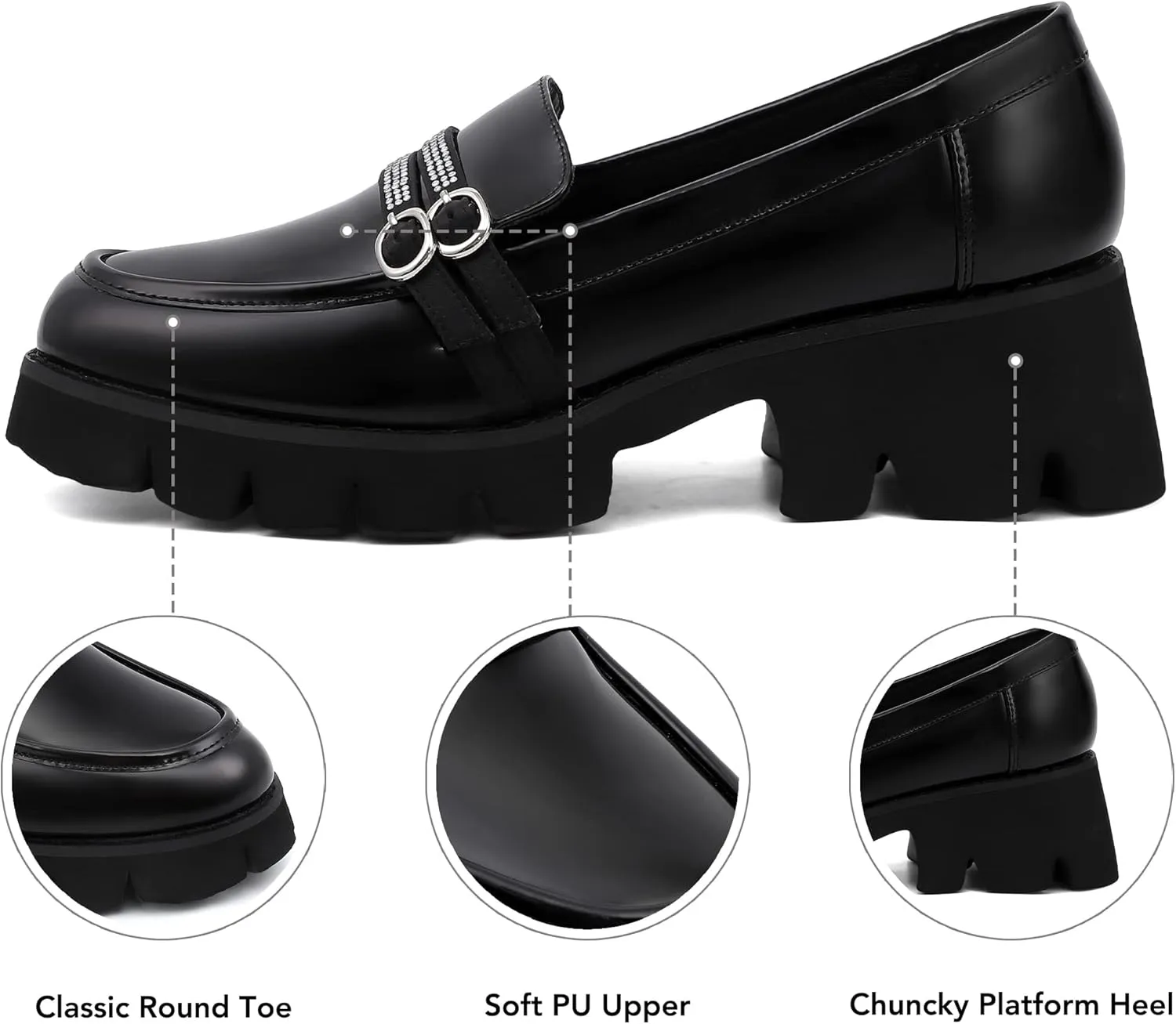 SPR&JOY Women's Loafers Platform Chunky Heel Slip-on Round Toe Loafer Shoes Comfort Penny Casual Fashion Work Shoes