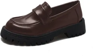 Women's Platform Loafers Lug Sole Chunky Work Shoes 2025 Slip-On Shoes Dressy Penny Loafers Business Shoes